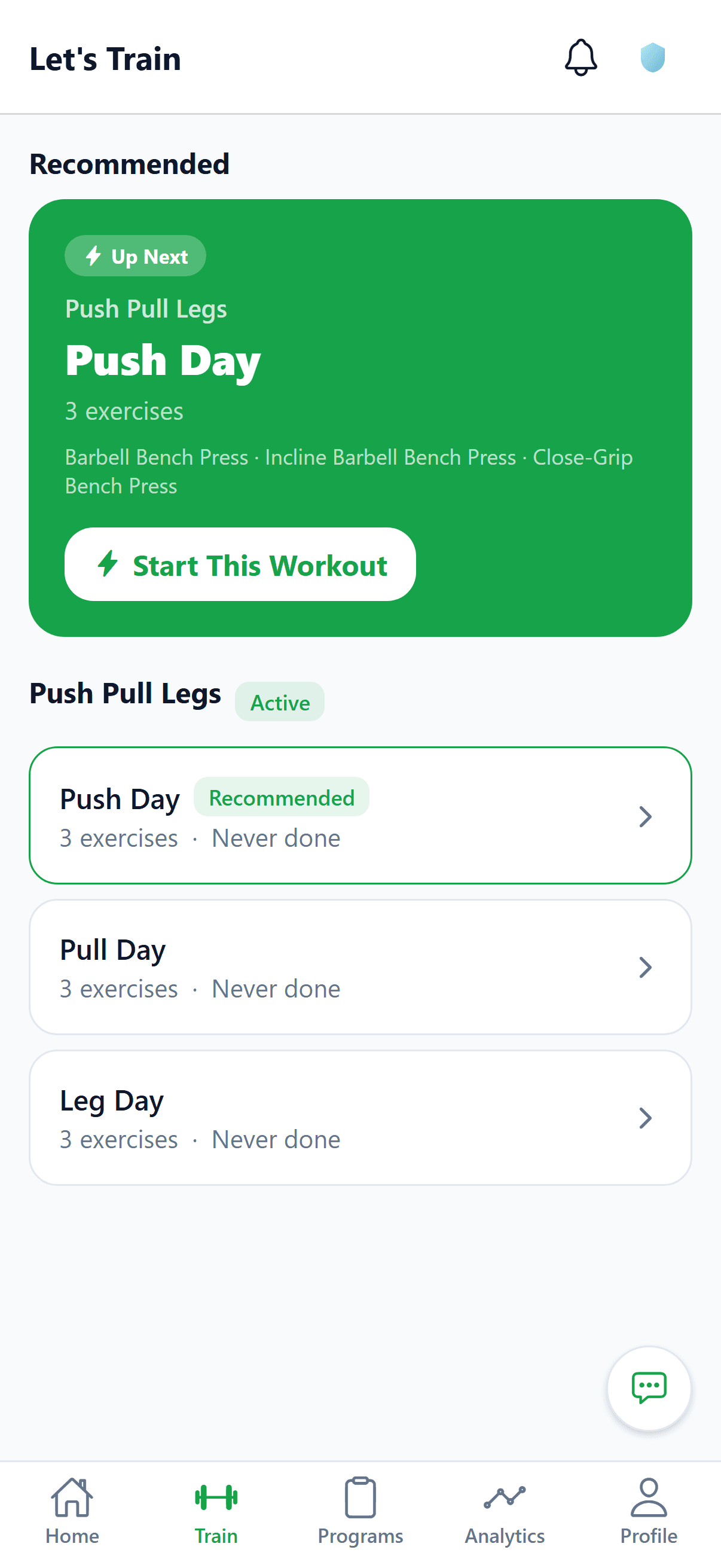 Guided training — your next session, ready to go